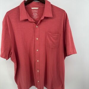 LL Bean Mens XXL Traditional Fit Short Sleeve Button Down Shirt Red Slub 522594